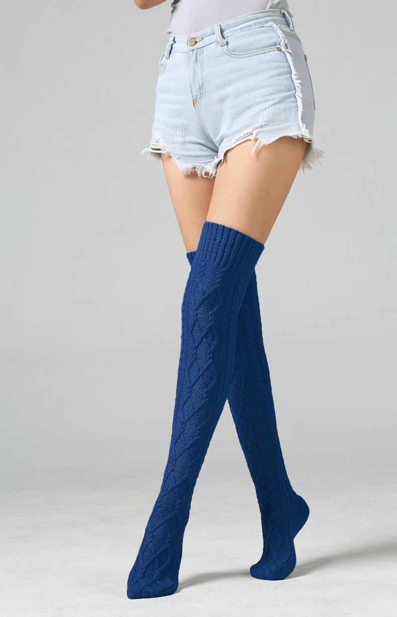 SherryDC Women's Cable Knit Thigh High Boot Socks Extra Long Winter Stockings Leg Warmers - Image 2